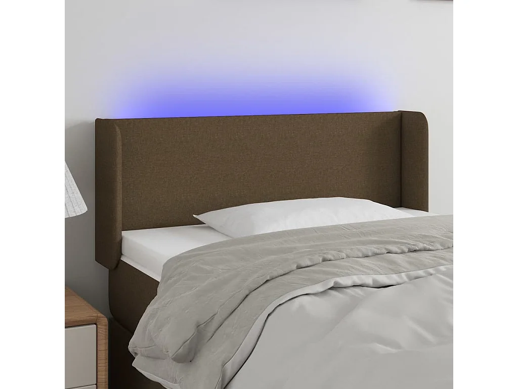 Mueble cabecero | Cabezal de cama | Cabecero con LED de tela marrón oscuro 103x16x78/88 cm