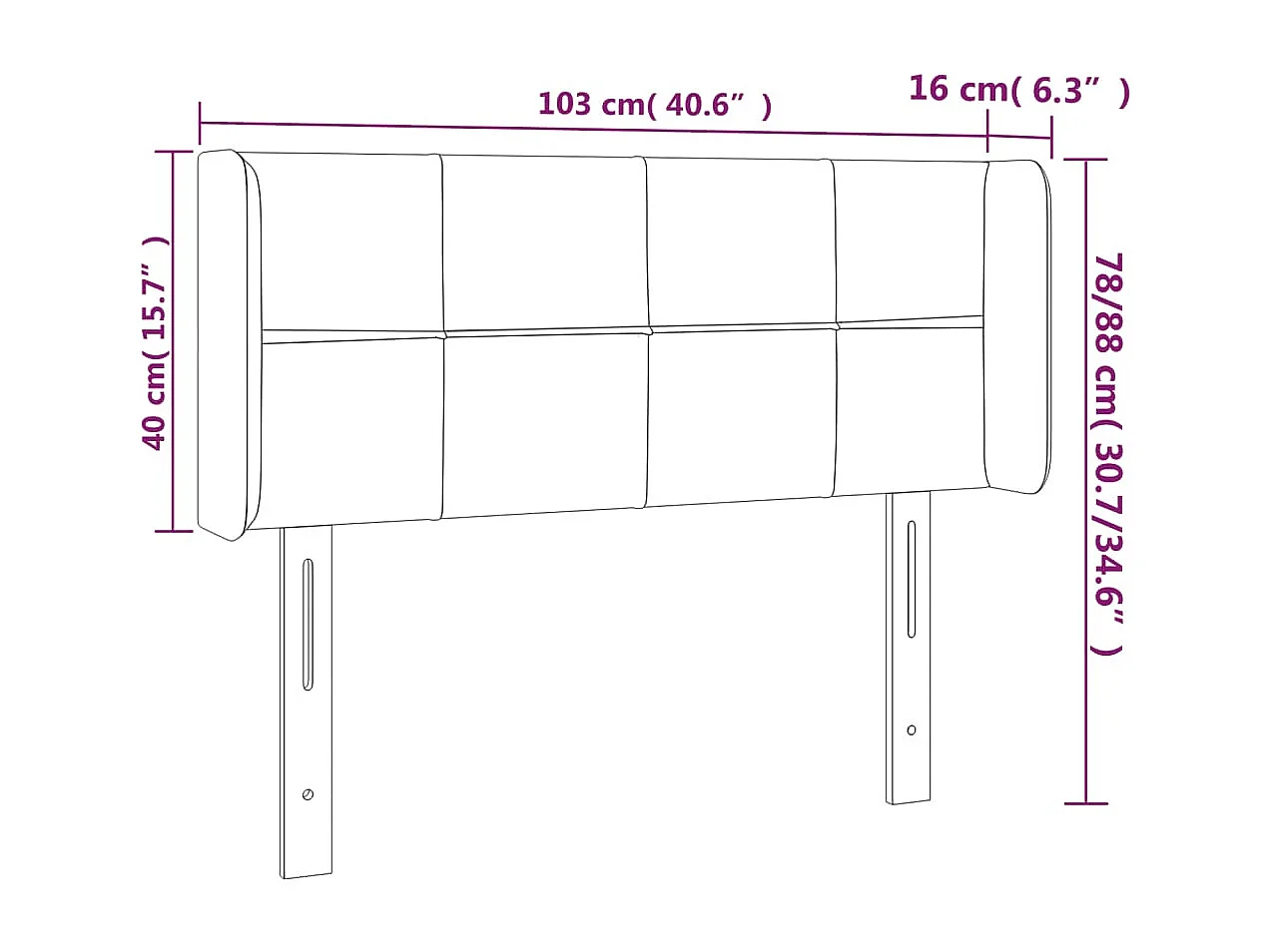 Mueble cabecero | Cabezal de cama | Cabecero de tela negro 103x16x78/88 cm