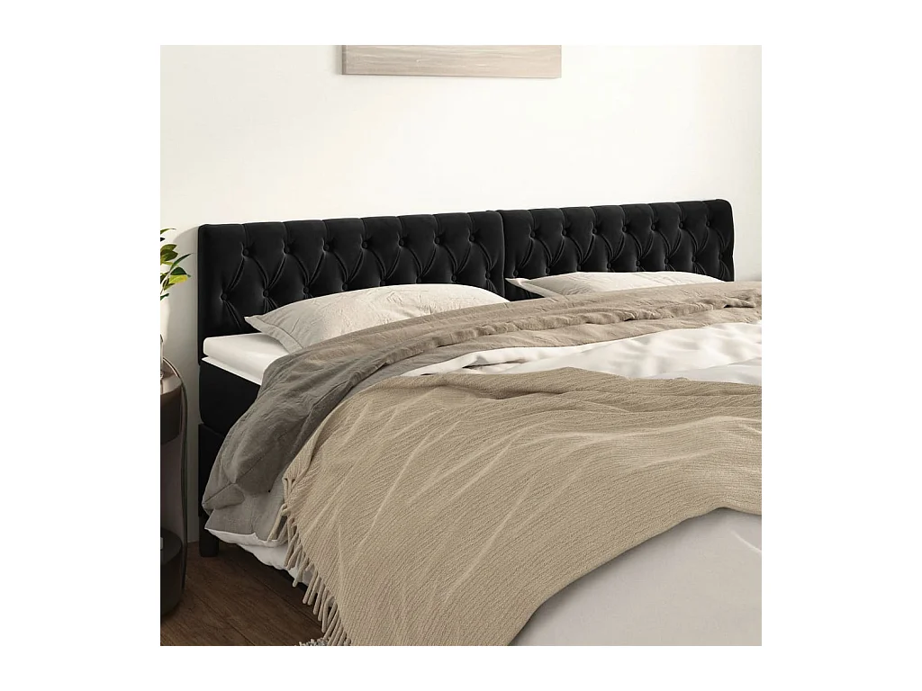 Cabeceros | Cabezal de cama | Mueble de cabecero 2 unidades de terciopelo negro 100x7x78/88 cm