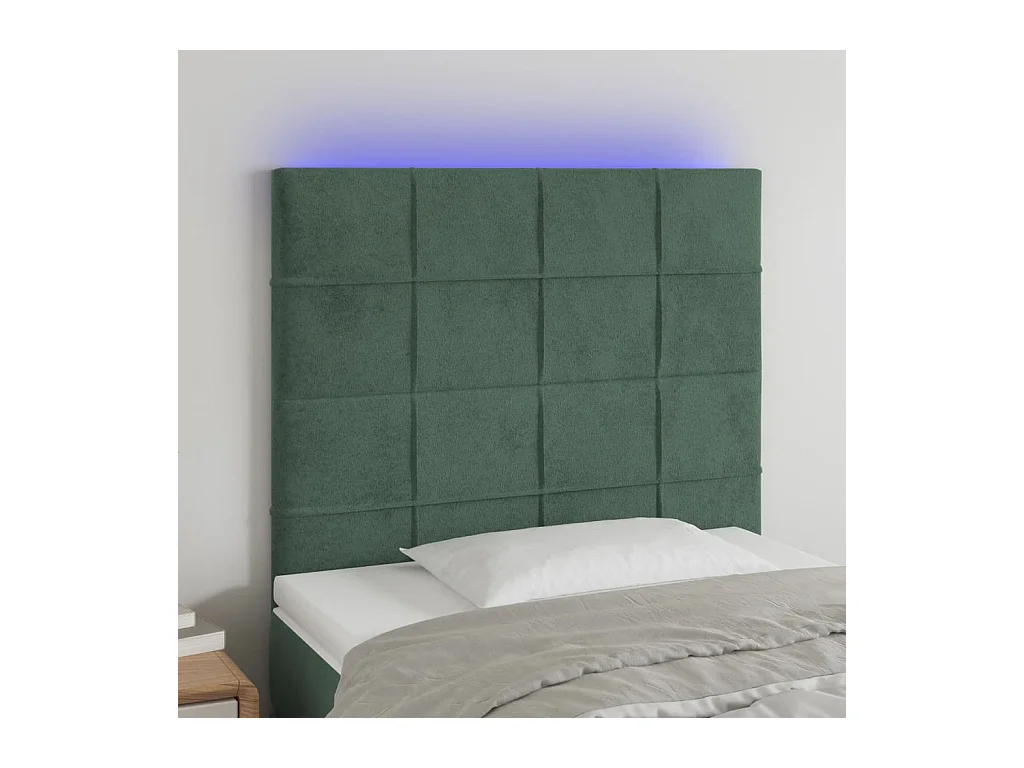 Cabecero | Cabezal de Cama | Mueble cabecero con luces LED terciopelo verde oscuro 80x5x118/128 cm
