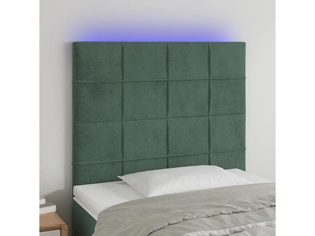 Tête de Lit | Panneau de tête pour lit Moderne à LED Vert foncé 80x5x118/128 cm Velours