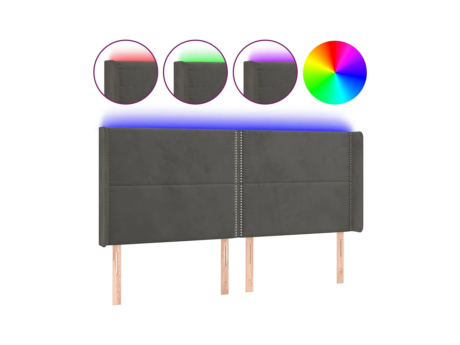 Cabecero | Cabezal de Cama | Mueble cabecero con LED de terciopelo gris oscuro 183x16x118/128 cm