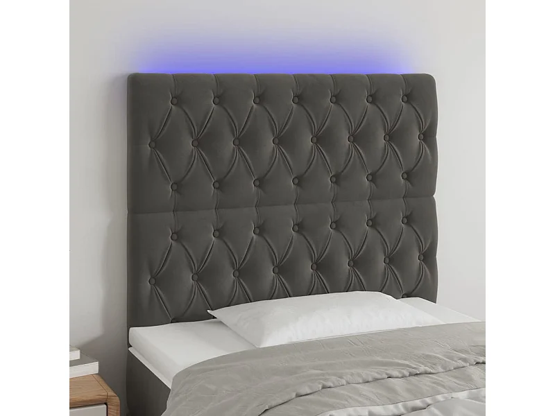 Cabecero | Cabezal de Cama | Mueble cabecero con luces LED terciopelo gris oscuro 90x7x118/128 cm