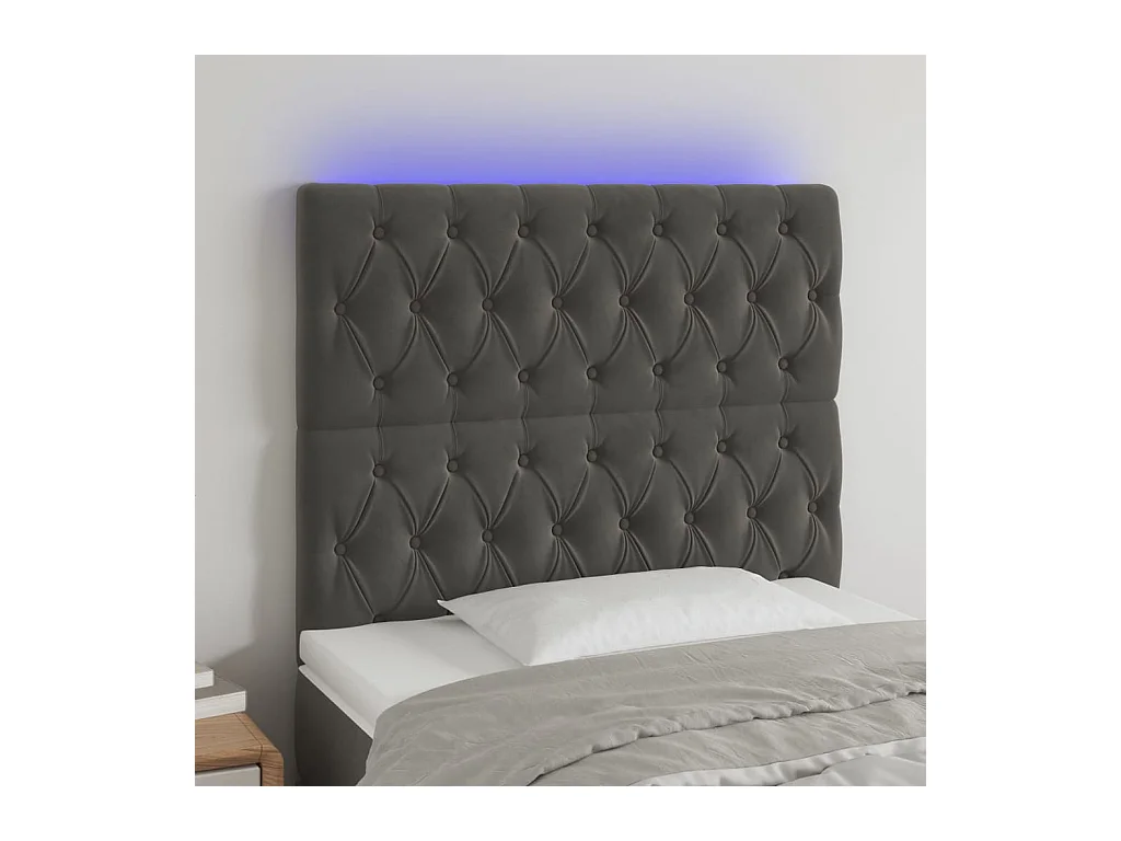 Cabecero | Cabezal de Cama | Mueble cabecero con luces LED terciopelo gris oscuro 90x7x118/128 cm