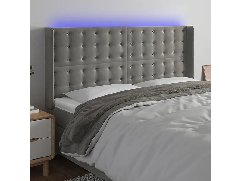 Cabecero | Cabezal de Cama | Mueble cabecero con LED de terciopelo gris claro 183x16x118/128 cm