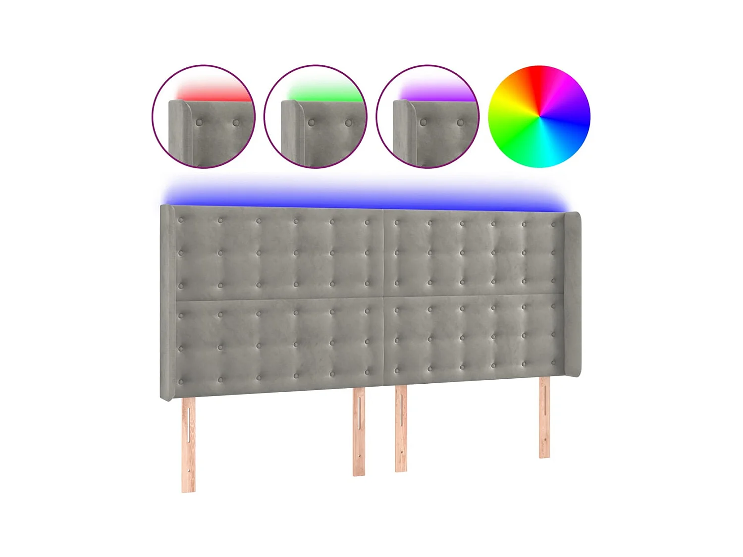 Cabecero | Cabezal de Cama | Mueble cabecero con LED de terciopelo gris claro 183x16x118/128 cm