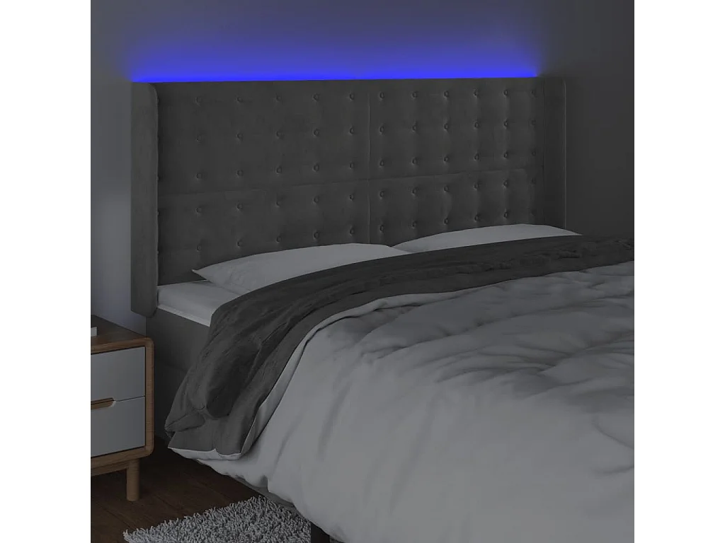 Hoofdbord | Hoofdeinde LED 183x16x118/128 cm fluweel lichtgrijs