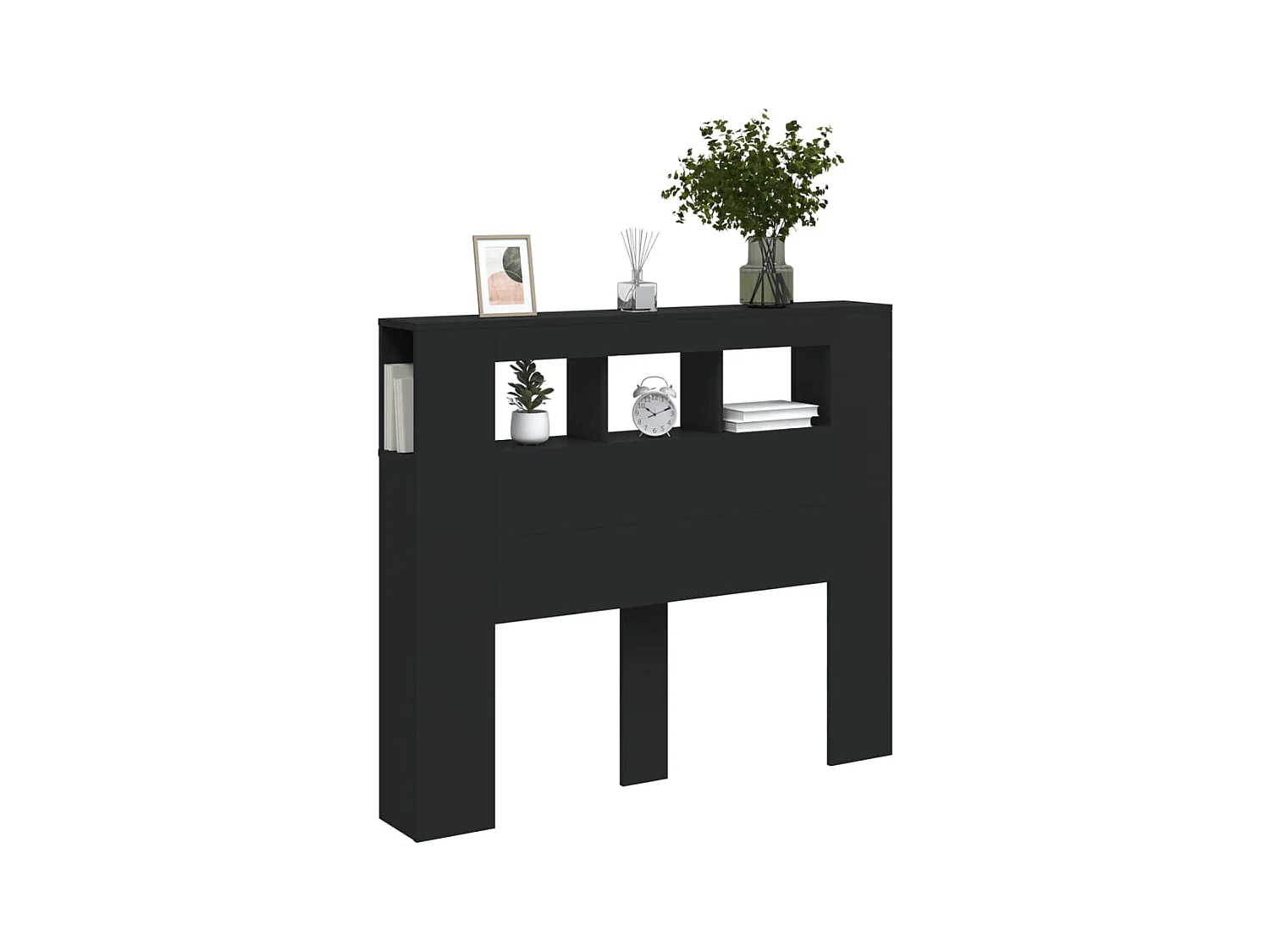 Cabecero | Cabezal de Cama | Mueble cabecero con LED madera de ingeniería negro 120x18,5x103,5 cm