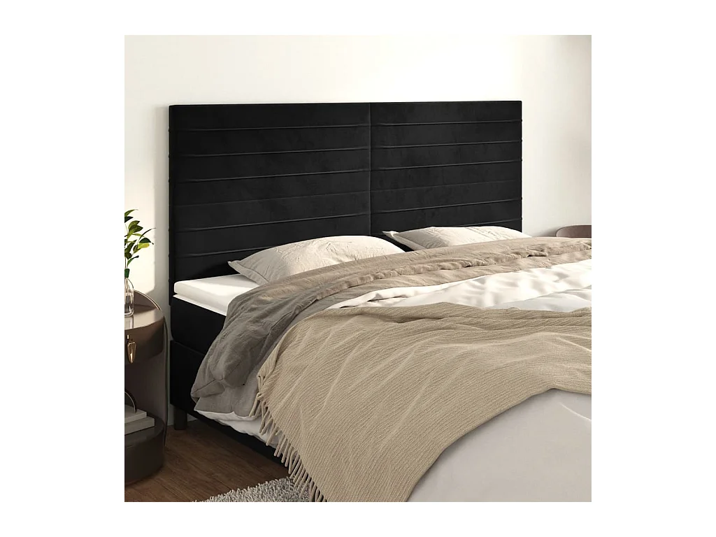Cabeceros | Cabezal de cama | Mueble de cabecero 4 unidades de terciopelo negro 100x5x78/88 cm