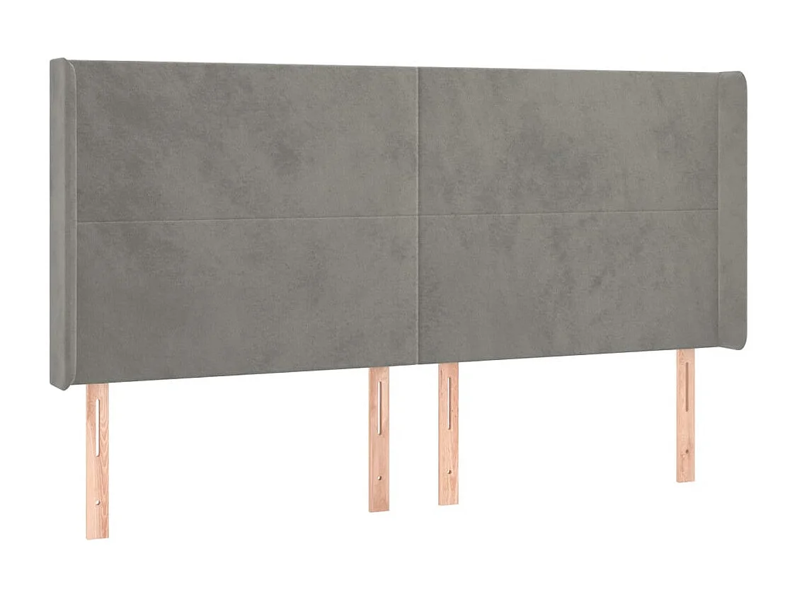 Tête de Lit | Panneau de tête pour lit Moderne à LED Gris clair 183x16x118/128 cm Velours