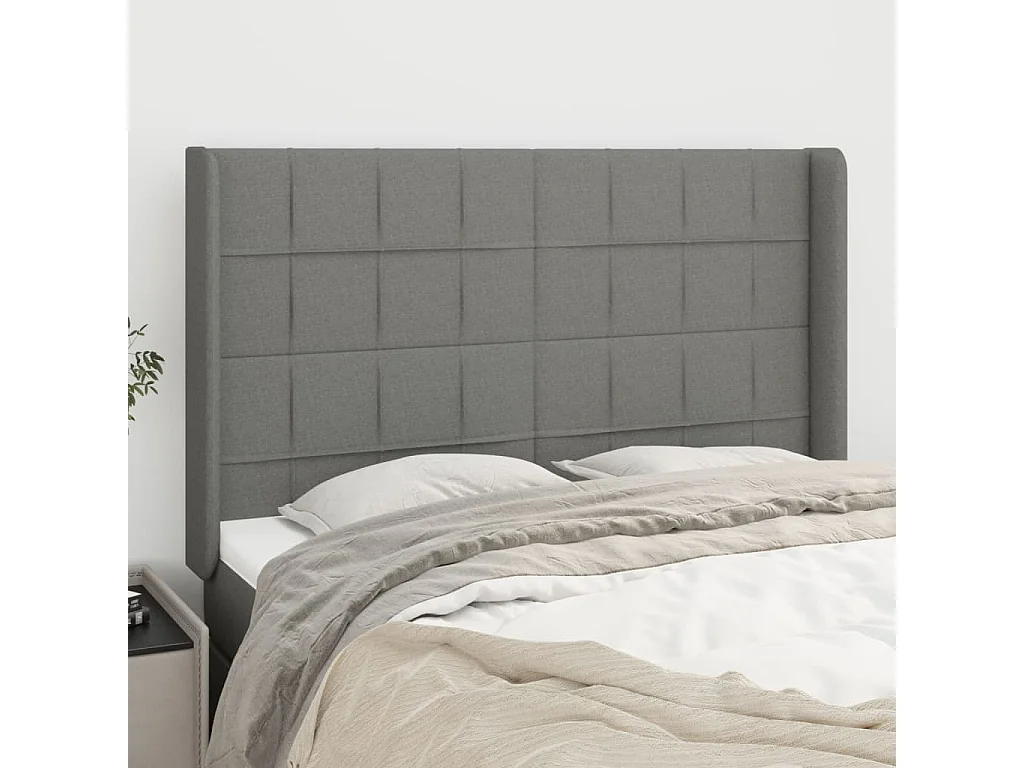 Tête de Lit | Panneau de tête pour lit Moderne avec oreilles Gris foncé 147x16x118/128 cm Tissu