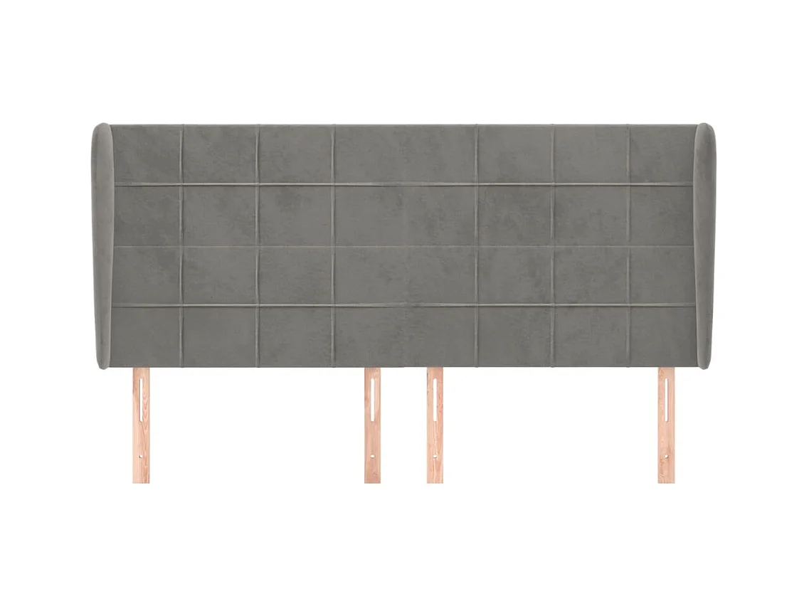 Cabecero | Cabezal de Cama | Mueble cabecero con orejas de terciopelo gris claro 203x23x118/128 cm