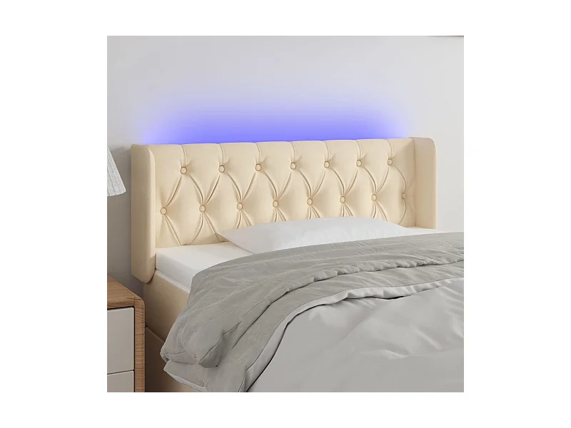 Mueble cabecero | Cabezal de cama | Cabecero con LED de tela crema 103x16x78/88 cm