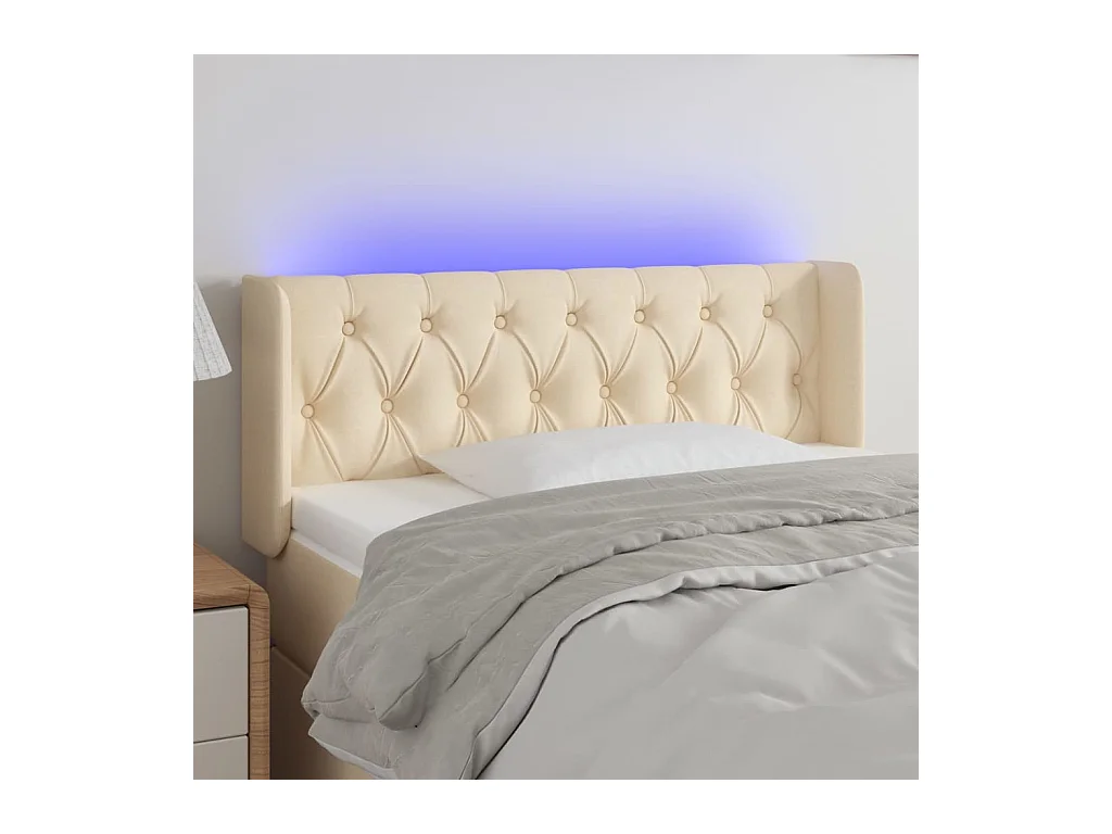 Mueble cabecero | Cabezal de cama | Cabecero con LED de tela crema 103x16x78/88 cm