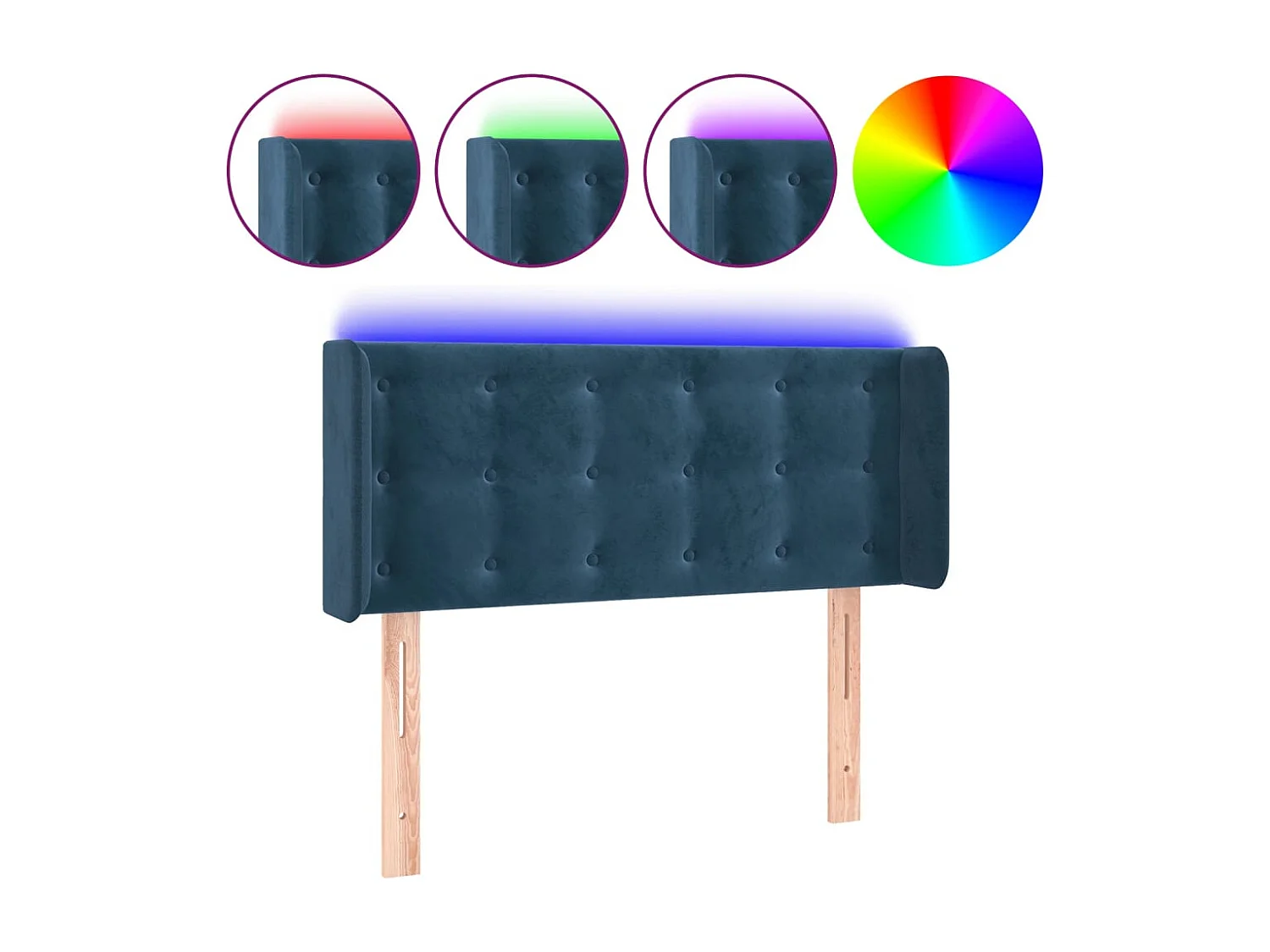 Tête de Lit | Panneau de tête pour lit Moderne à LED Bleu foncé 93x16x78/88 cm Velours