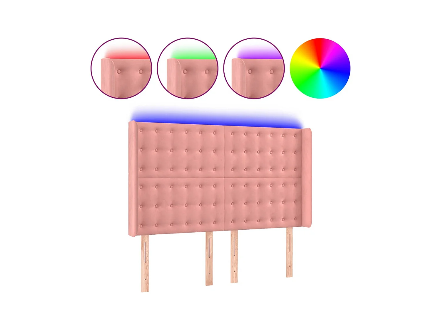 Tête de Lit | Panneau de tête pour lit Moderne à LED Rose 147x16x118/128 cm Velours