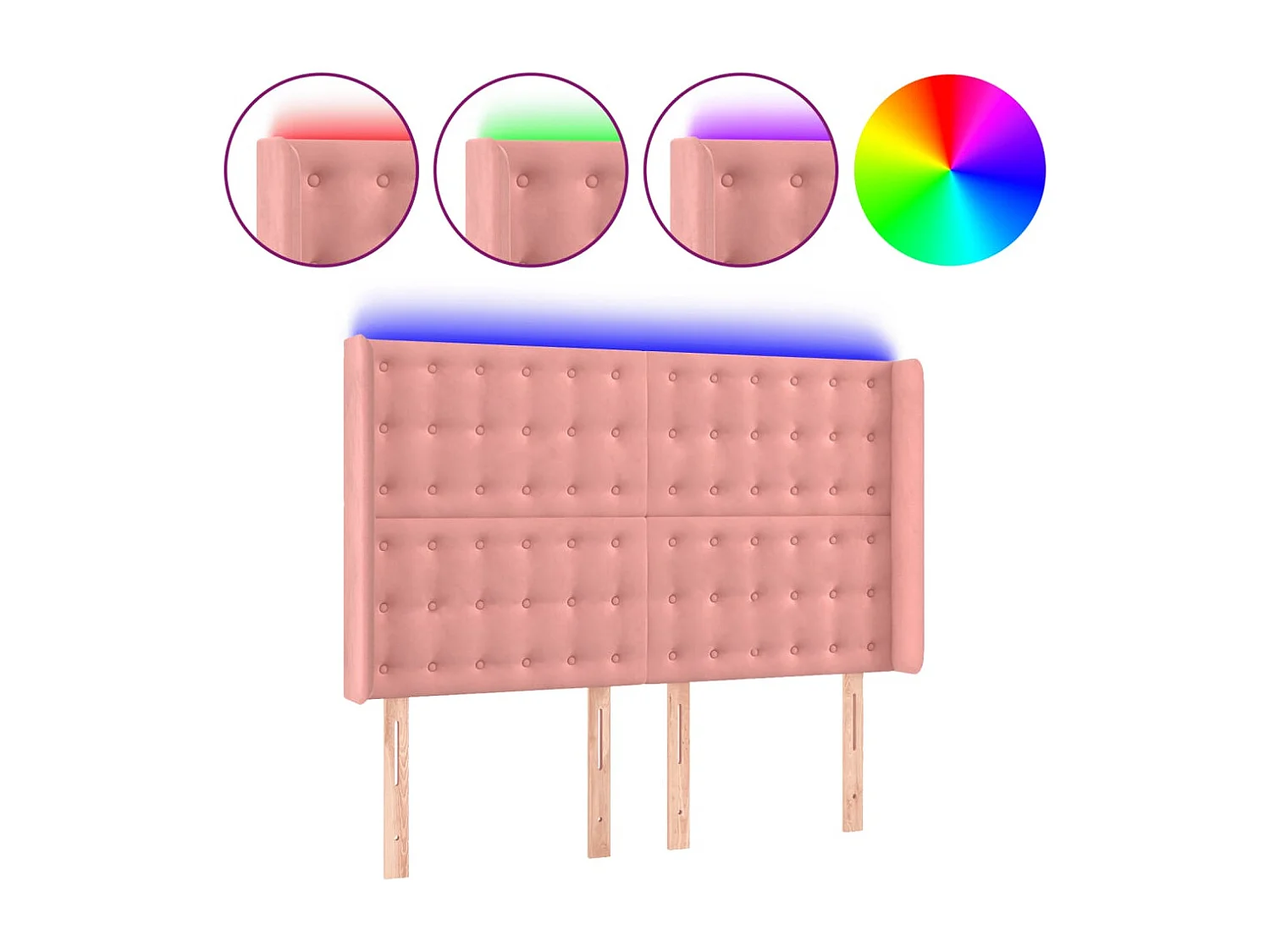 Tête de Lit | Panneau de tête pour lit Moderne à LED Rose 147x16x118/128 cm Velours