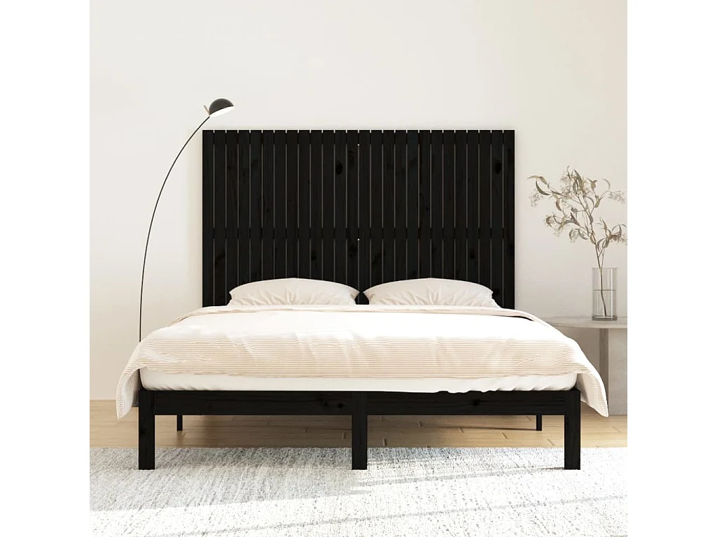 Cabecero de Cama | Cabezal de cama | Mueble de cabecero de pared madera maciza pino negro 166x3x110 cm