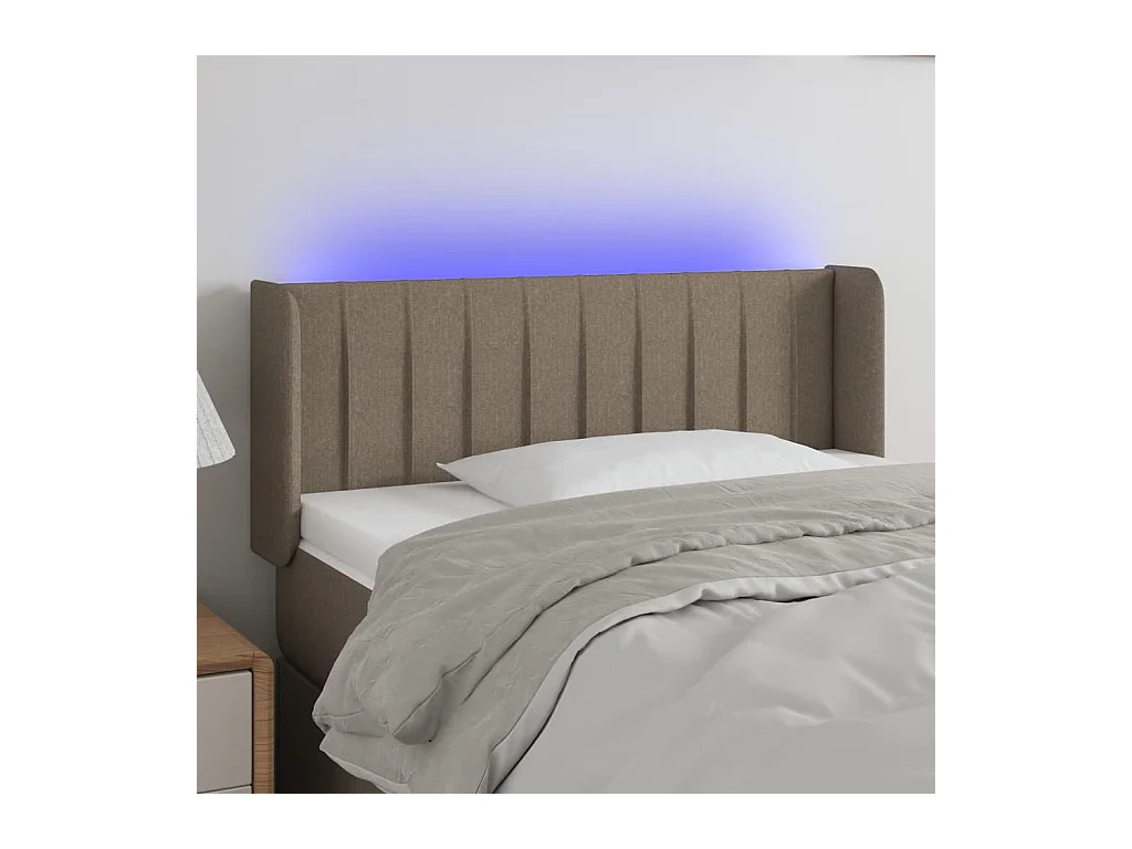 Mueble cabecero | Cabezal de cama | Cabecero con LED de tela gris taupe 83x16x78/88 cm