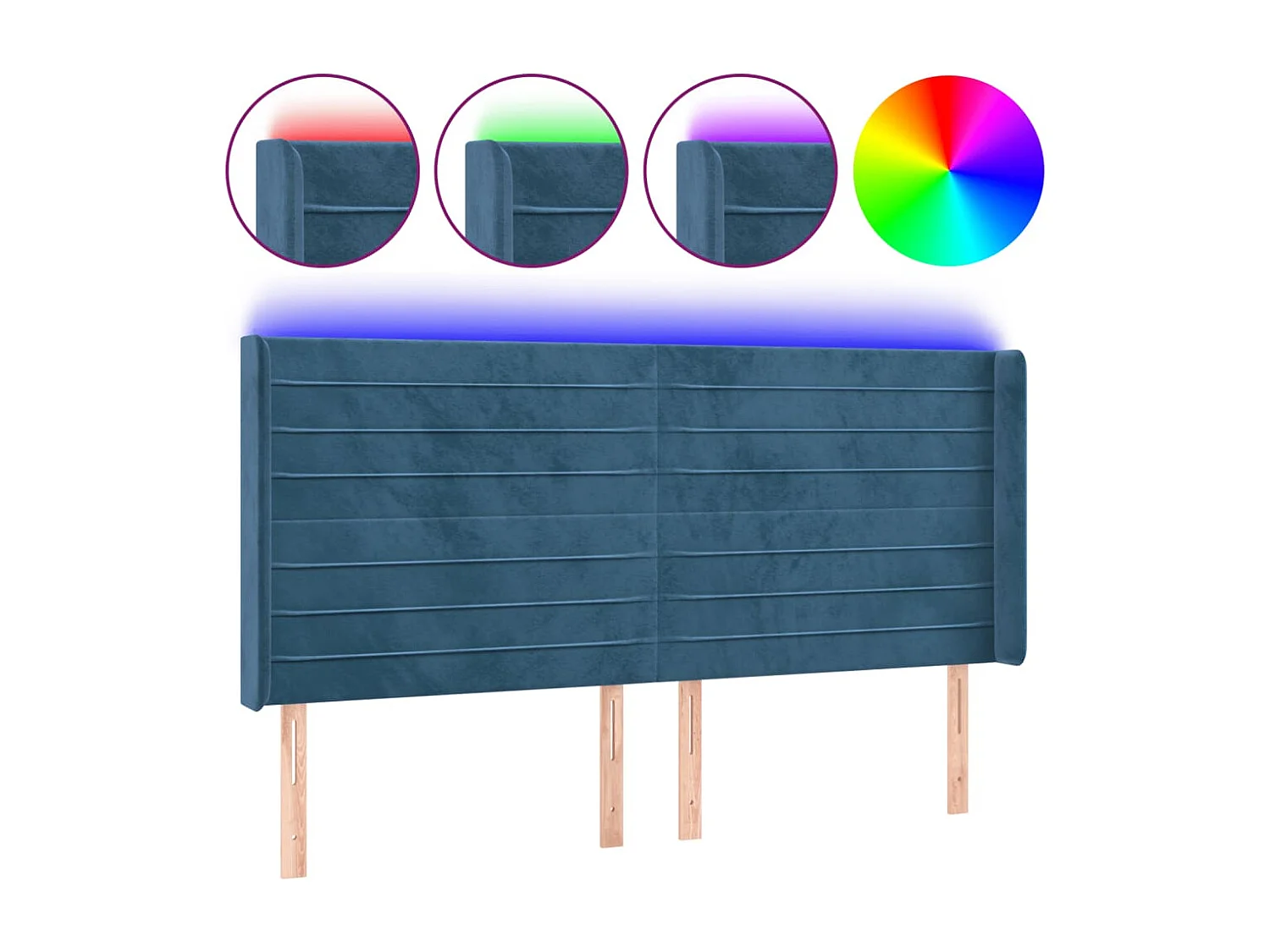 Tête de Lit | Panneau de tête pour lit Moderne à LED Bleu foncé 163x16x118/128 cm Velours