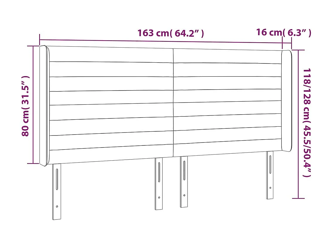 Tête de Lit | Panneau de tête pour lit Moderne à LED Bleu foncé 163x16x118/128 cm Velours