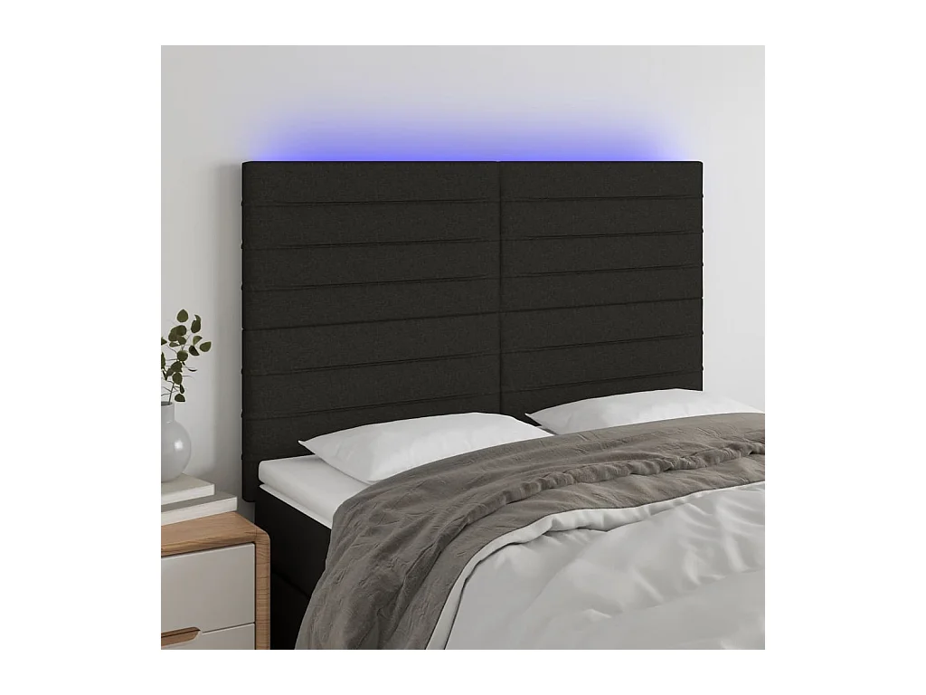 Cabecero | Cabezal de Cama | Mueble cabecero con luces LED tela negro 144x5x118/128 cm