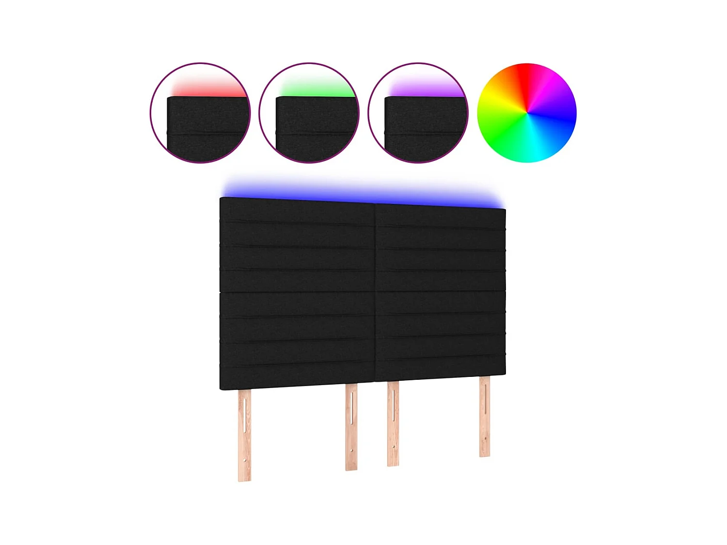 Cabecero | Cabezal de Cama | Mueble cabecero con luces LED tela negro 144x5x118/128 cm