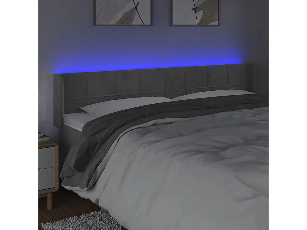 Hoofdbord | Hoofdeinde LED 183x16x78/88 cm fluweel lichtgrijs