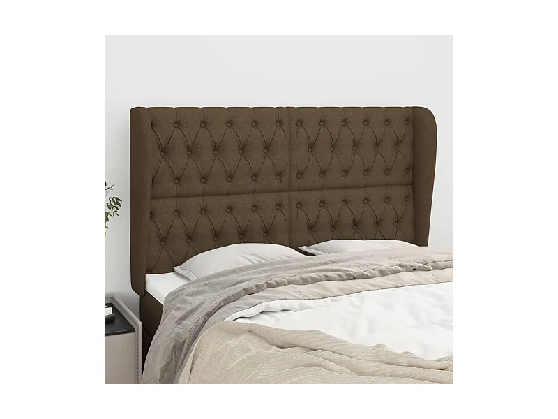 Tête de Lit | Panneau de tête pour lit Moderne avec oreilles Marron foncé 163x23x118/128 cm Tissu