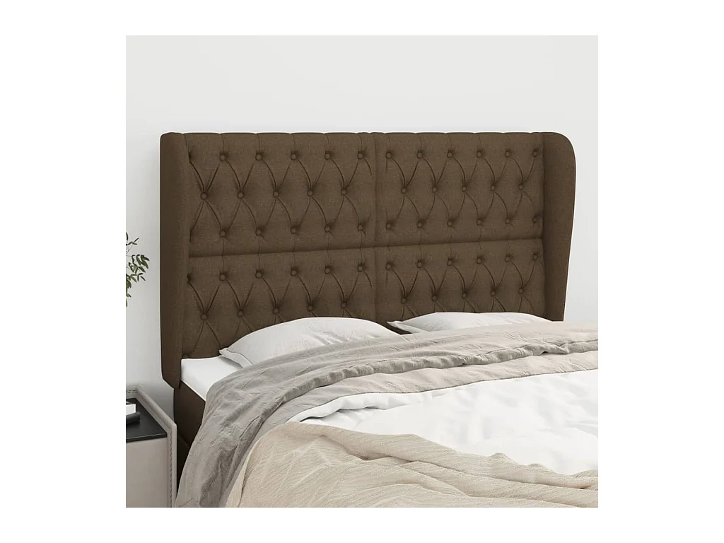 Cabecero | Cabezal de Cama | Mueble cabecero con orejas de tela marrón oscuro 163x23x118/128 cm