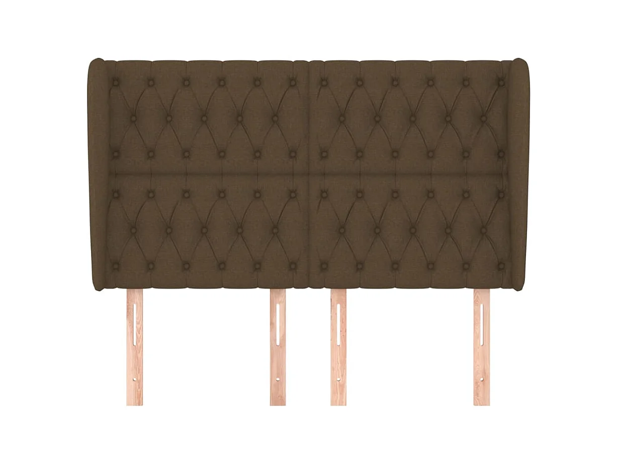 Cabecero | Cabezal de Cama | Mueble cabecero con orejas de tela marrón oscuro 163x23x118/128 cm