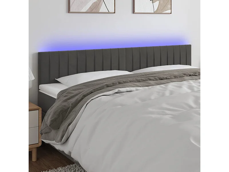 Cabecero | Cabezal de Cama | Mueble cabecero con LED de terciopelo gris oscuro 200x5x78/88 cm