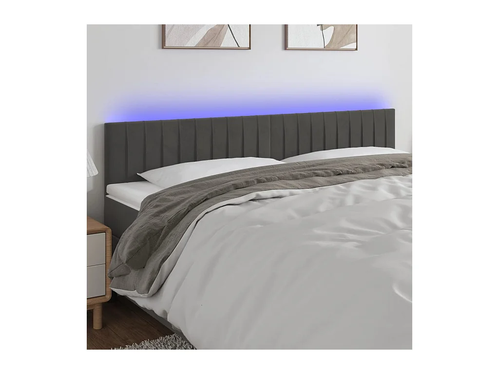 Cabecero | Cabezal de Cama | Mueble cabecero con LED de terciopelo gris oscuro 200x5x78/88 cm