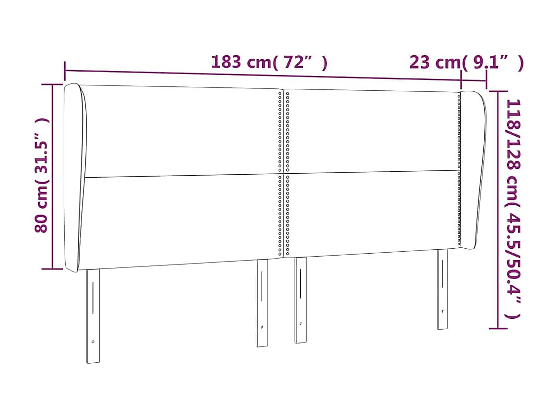 Hoofdbord | Hoofdeinde met randen 183x23x118/128 cm stof taupe