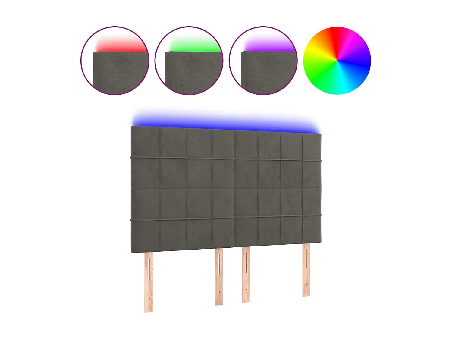 Tête de Lit | Panneau de tête pour lit Moderne à LED Gris foncé 144x5x118/128 cm Velours