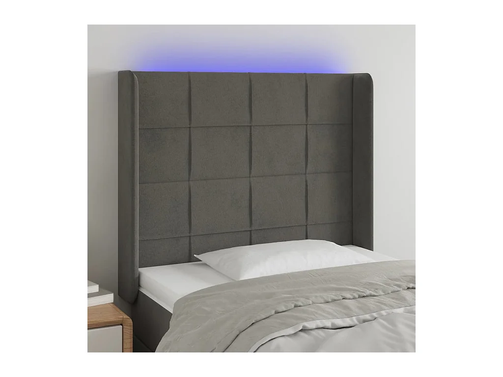 Tête de Lit | Panneau de tête pour lit Moderne à LED Gris foncé 103x16x118/128 cm Velours