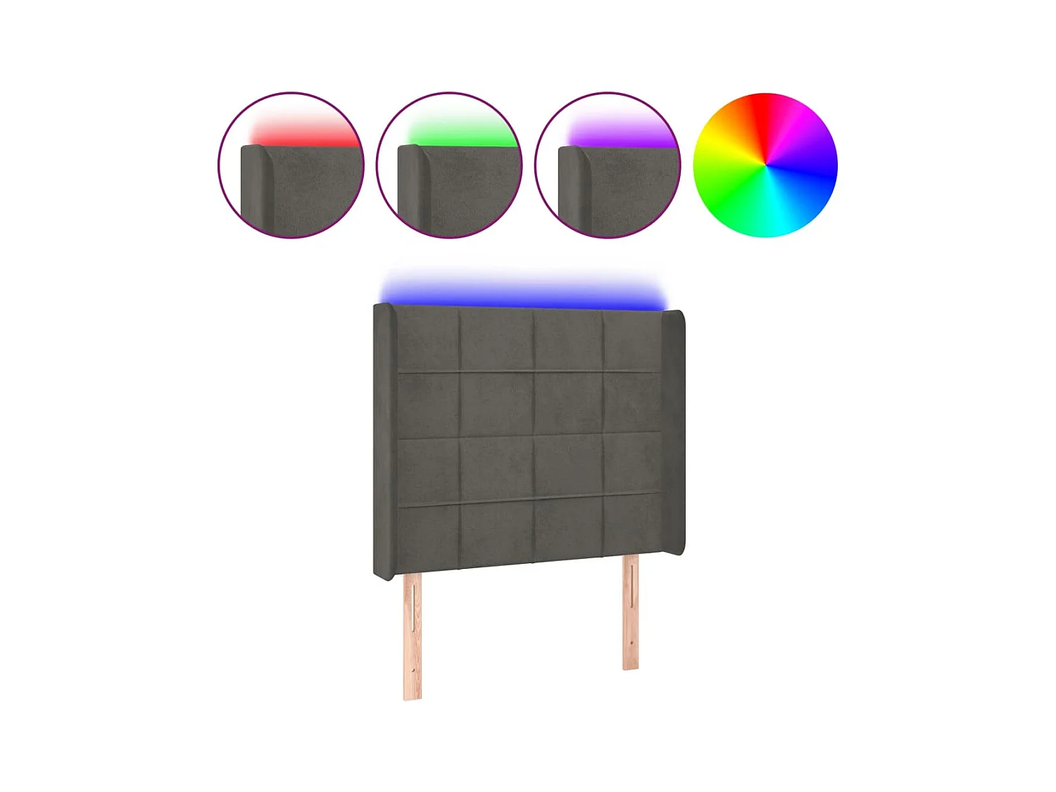 Tête de Lit | Panneau de tête pour lit Moderne à LED Gris foncé 103x16x118/128 cm Velours