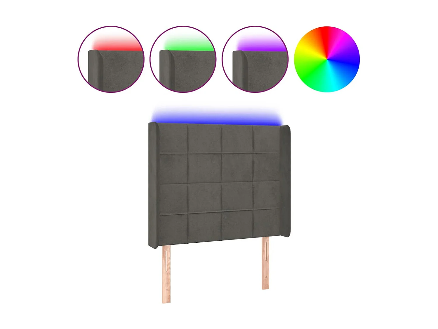 Hoofdbord | Hoofdeinde LED 103x16x118/128 cm fluweel donkergrijs