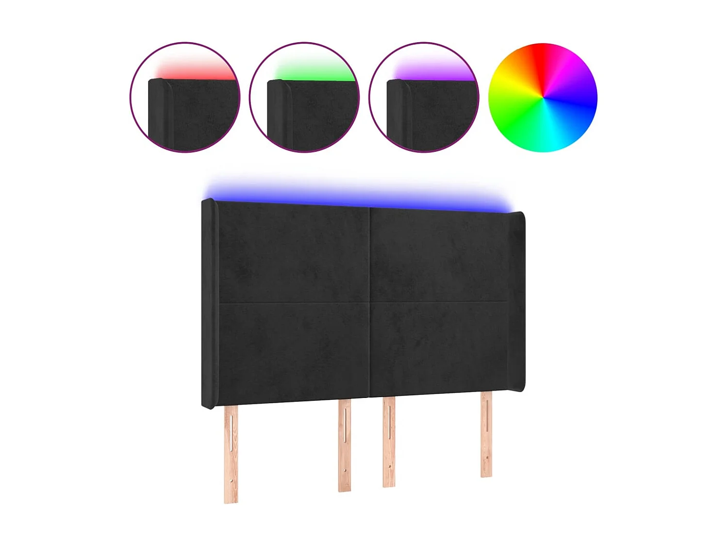 Cabecero | Cabezal de Cama | Mueble cabecero con LED de terciopelo negro 147x16x118/128 cm