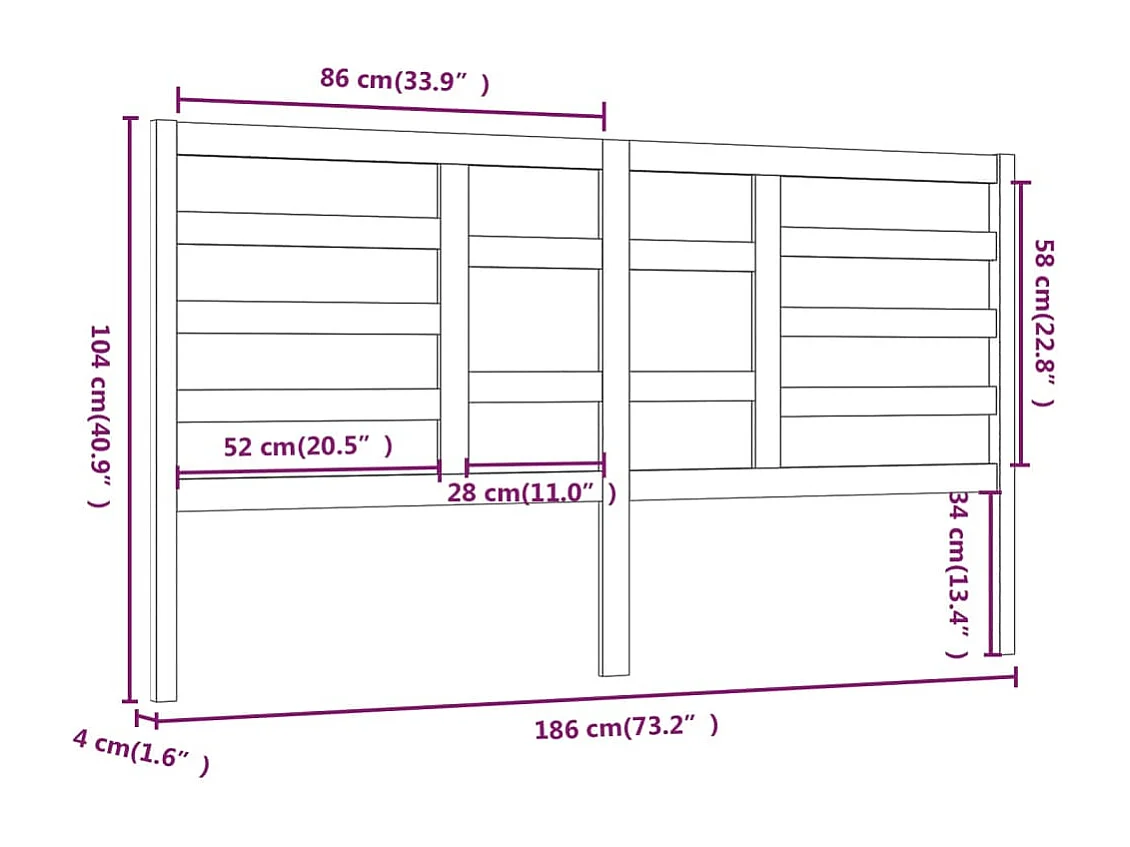Cabecero de Cama | Cabezal de cama | Mueble de cabecero madera maciza de pino marrón miel 186x4x104 cm