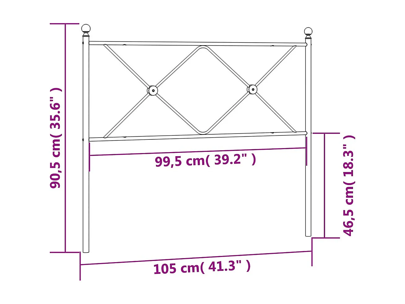 Mueble cabecero | Cabezal de cama | Cabecero de metal negro 100 cm