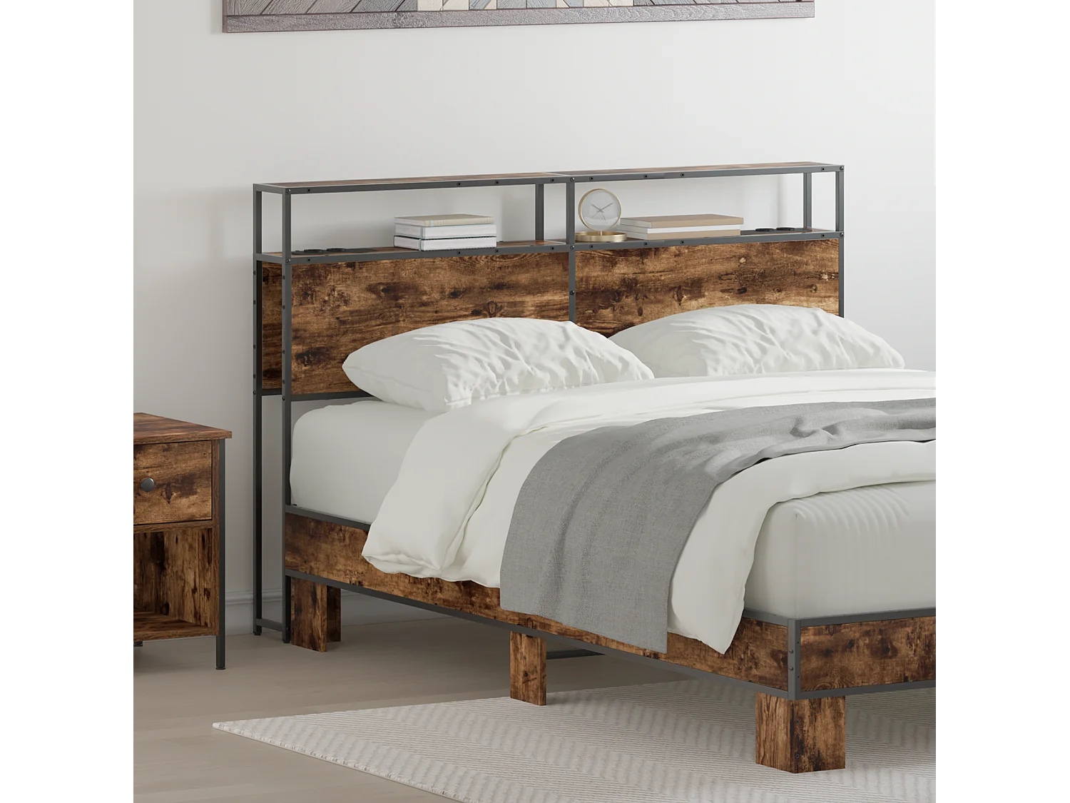 Tête de Lit de rangement | Panneau de tête pour lit Chêne fumé 160 cm Bois d'ingénierie