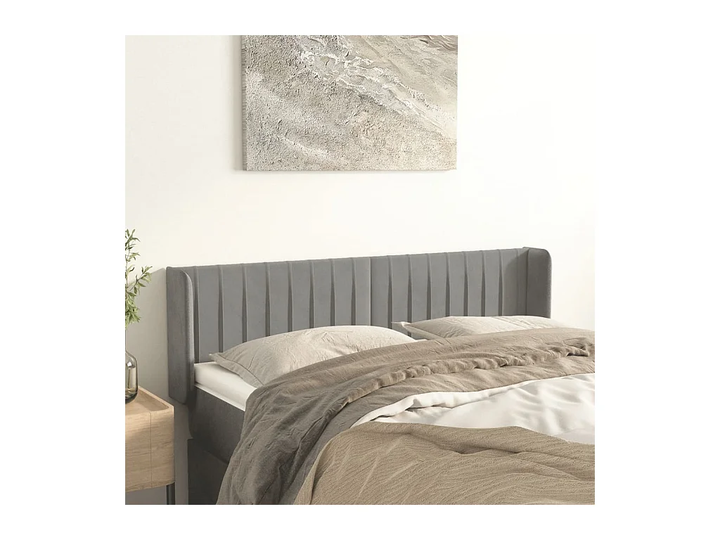 Tête de Lit | Panneau de tête pour lit Moderne avec oreilles Gris clair 147x16x78/88 cm Velours