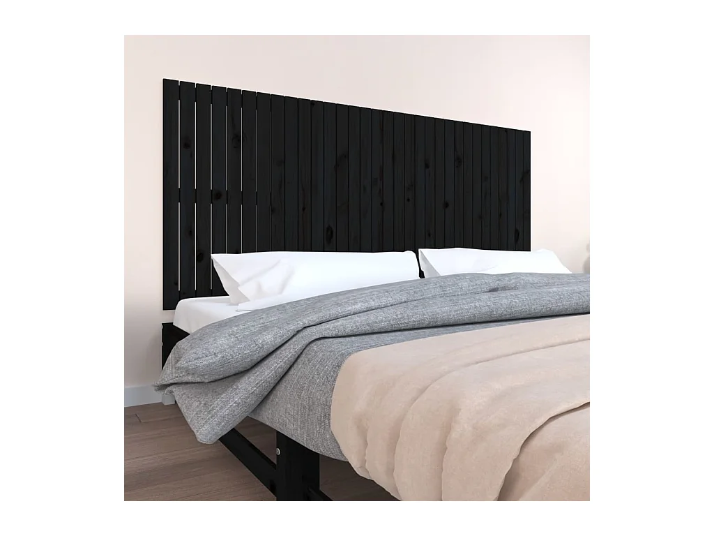 Cabecero de Cama | Cabezal de cama | Mueble de cabecero de pared madera maciza pino negro 204x3x90 cm
