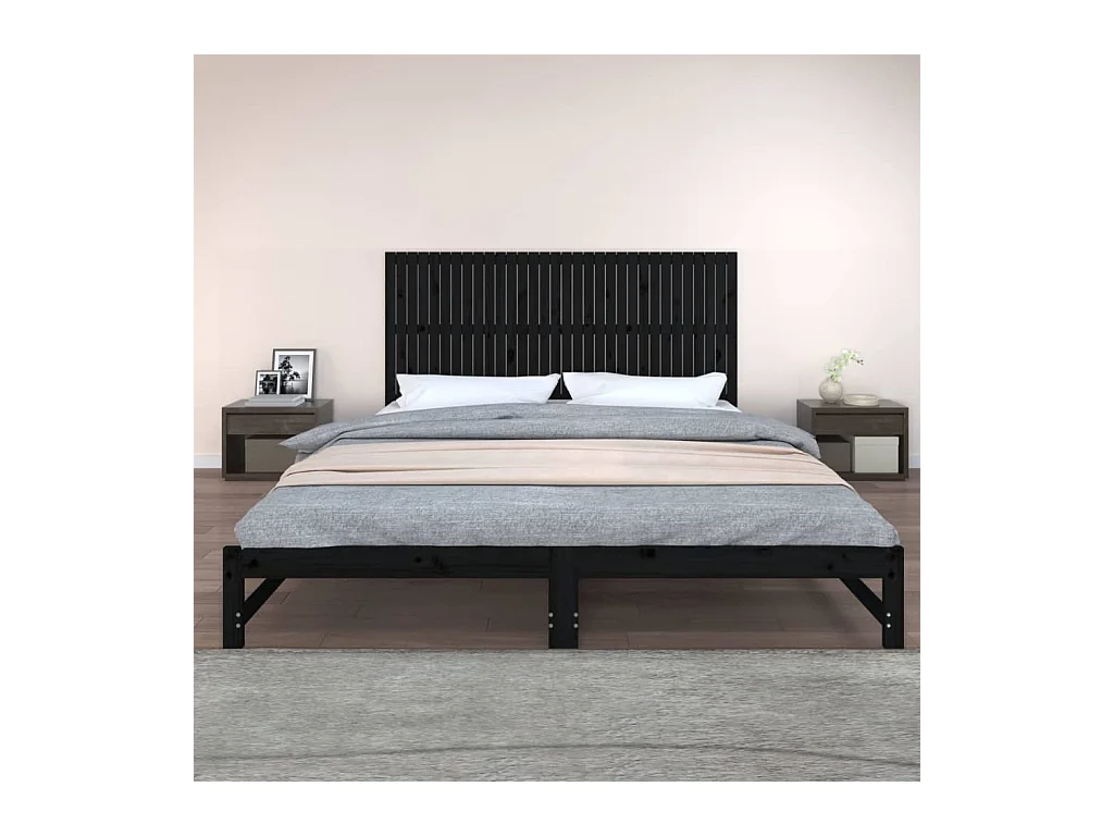 Cabecero de Cama | Cabezal de cama | Mueble de cabecero de pared madera maciza pino negro 204x3x90 cm