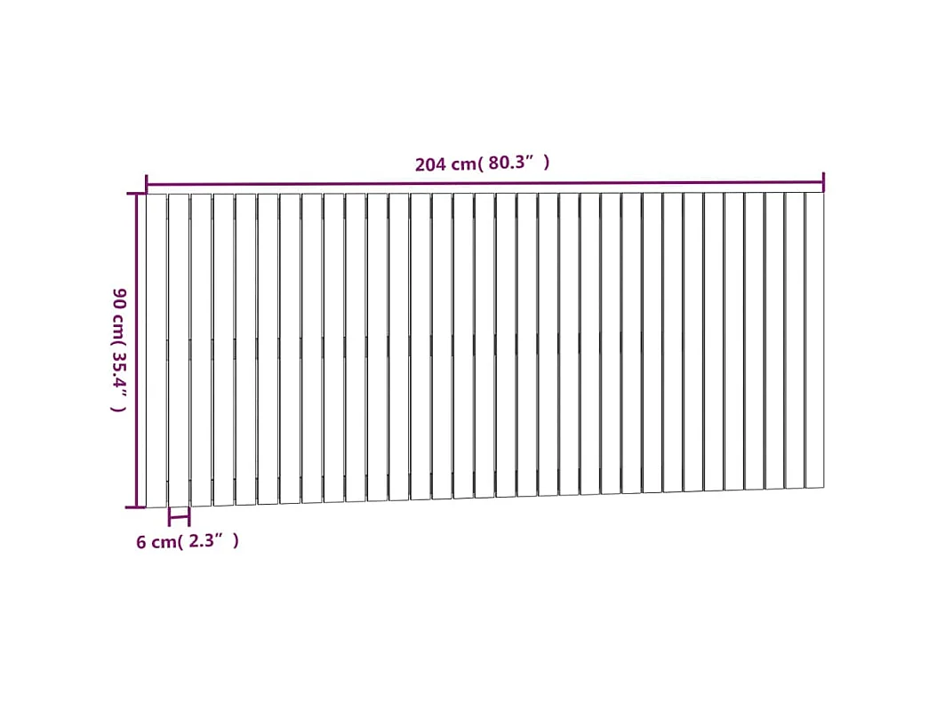 Cabecero de Cama | Cabezal de cama | Mueble de cabecero de pared madera maciza pino negro 204x3x90 cm