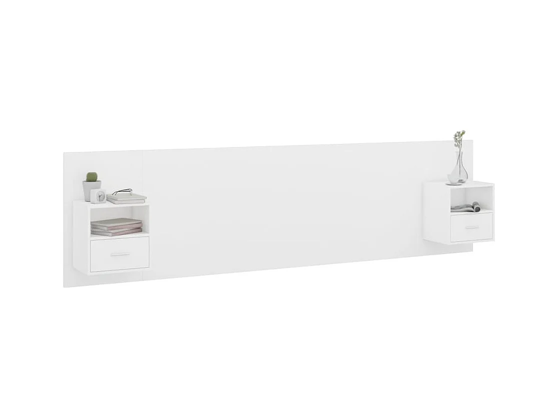 Cabecero de Cama | Cabezal de cama | Mueble de cabecero con mesitas madera contrachapada blanco