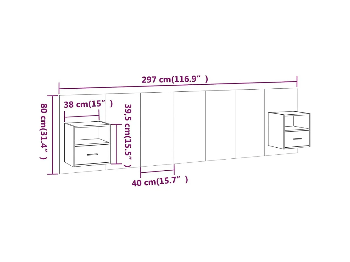 Cabecero de Cama | Cabezal de cama | Mueble de cabecero con mesitas madera contrachapada blanco