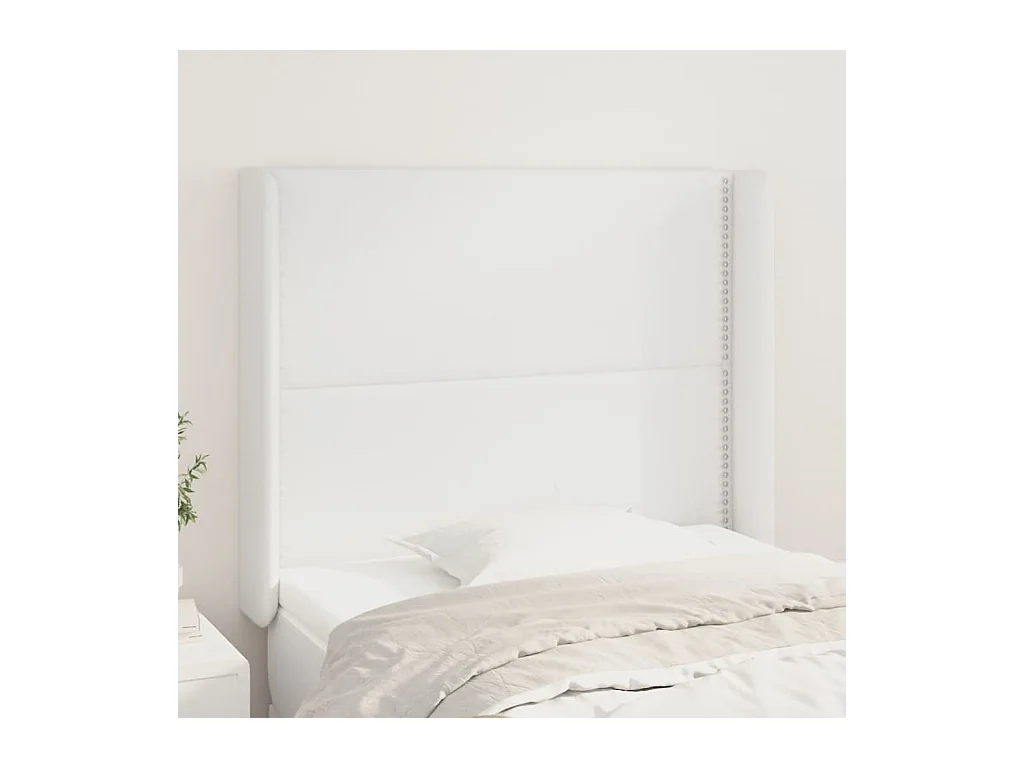 Tête de Lit | Panneau de tête pour lit Moderne avec oreilles Blanc 83x16x118/128 cm Similicuir