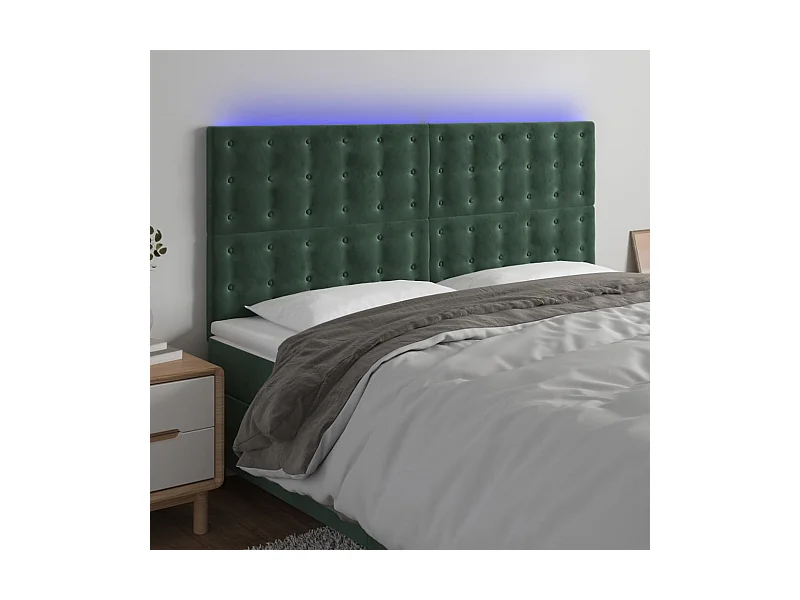 Tête de Lit | Panneau de tête pour lit Moderne à LED Vert foncé 200x5x118/128 cm Velours